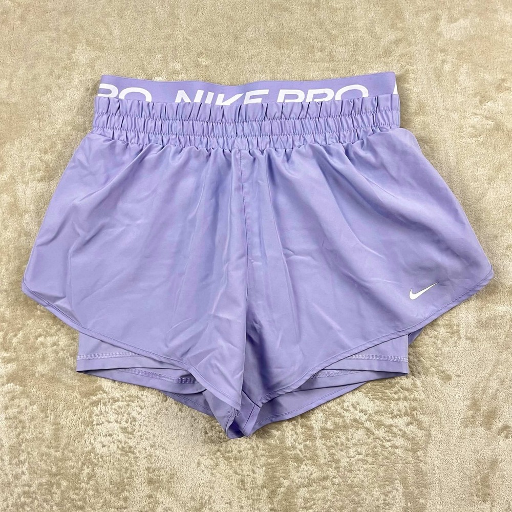 Nike Pro Dri-FIT Women Purple 2-in-1 Training Running Shorts Size Medium